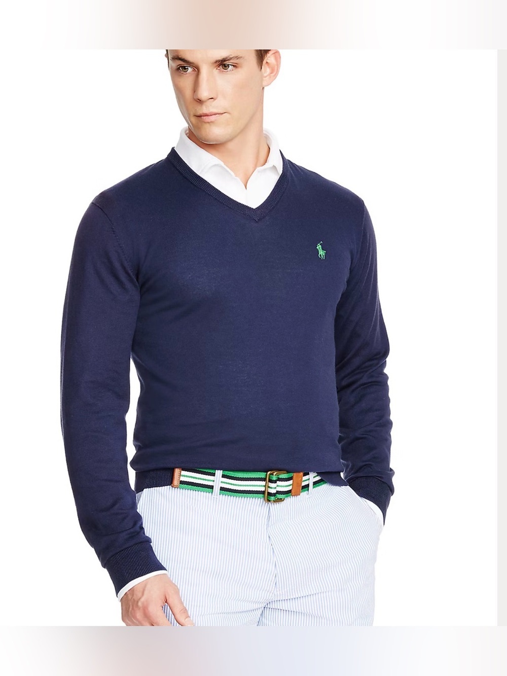 Polo by Ralph Lauren Pima Cotton V-Neck Sweater Green Medium NWOT